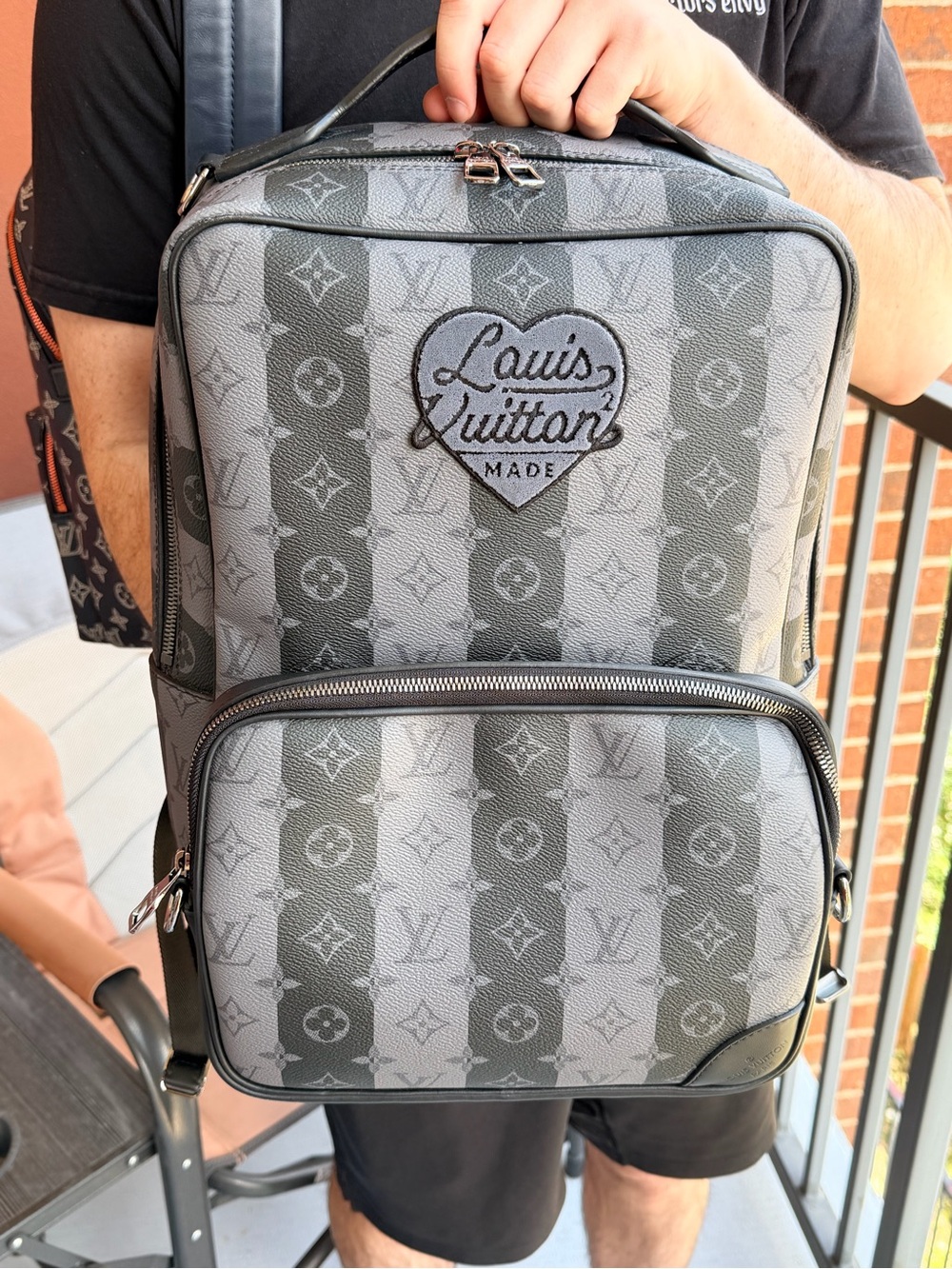 Louis Vuitton x Nigo Gray Monogram Vertical Stripe Backpack
